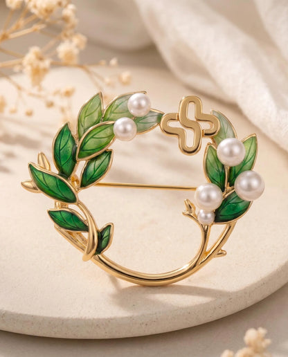 Cloisonne Green Leaf Silver Brooch|Home Gifts Decor|Wedding Gifts Dubai & Riyadh|luxuryjewelry.com|Expensive Gifts for Women