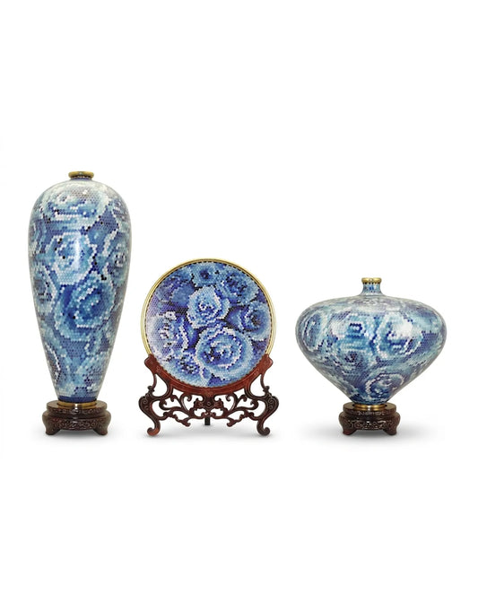 Cloisonne Rose Ceramic Vase Plate Sets|Home Gifts Decor|Wedding Gifts Dubai & Riyadh|Collectible Figurines
