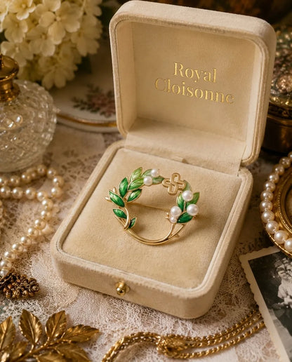 Cloisonne Green Leaf Silver Brooch|Home Gifts Decor|Wedding Gifts Dubai & Riyadh|luxuryjewelry.com|Expensive Gifts for Women